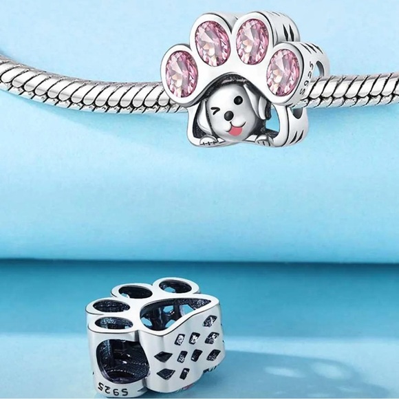 925 Sterling Silver and Pink CZ Dog Paw Charm/Pendant - NWT - Picture 3 of 5